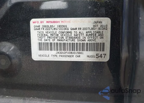 2011 Mitsubishi Lancer Es from USA, damaged, VIN JA32U2FU0BU015661